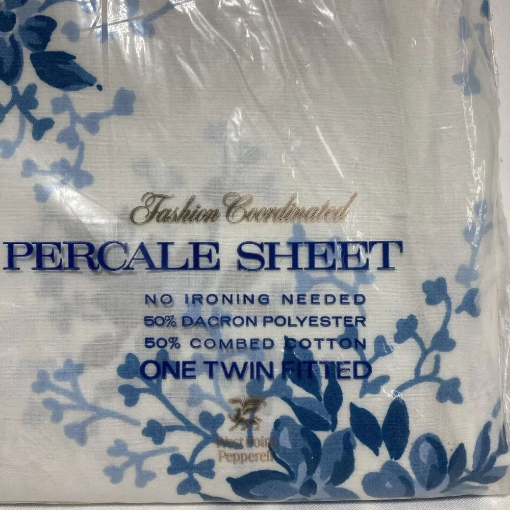 Martex Blue White Floral Twin Fitted‎ Sheet Only Percale USA Westpoint Pepperell